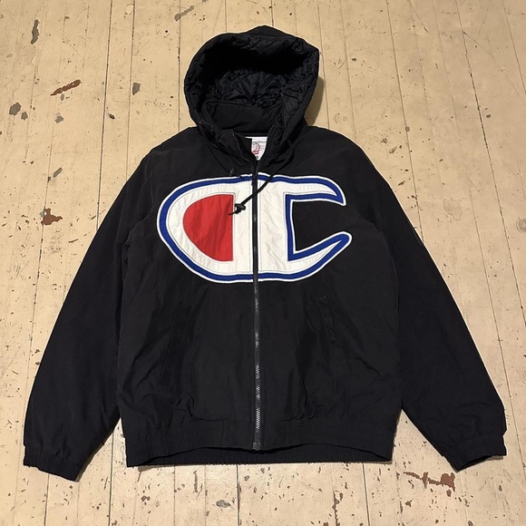 Champion Other - Champion Black Windbreaker with Red and White Logo